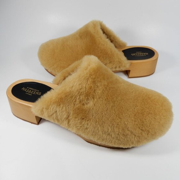 Swedish Hasbeens Fluff Slip On CLOGS Size 41 10.5 11 Shearling Wood NEW $340 - Picture 13 of 14